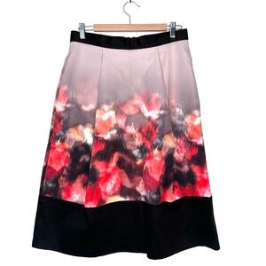 Closet London Red Floral Watercolor A-Line Knee Length Skirt Size 10